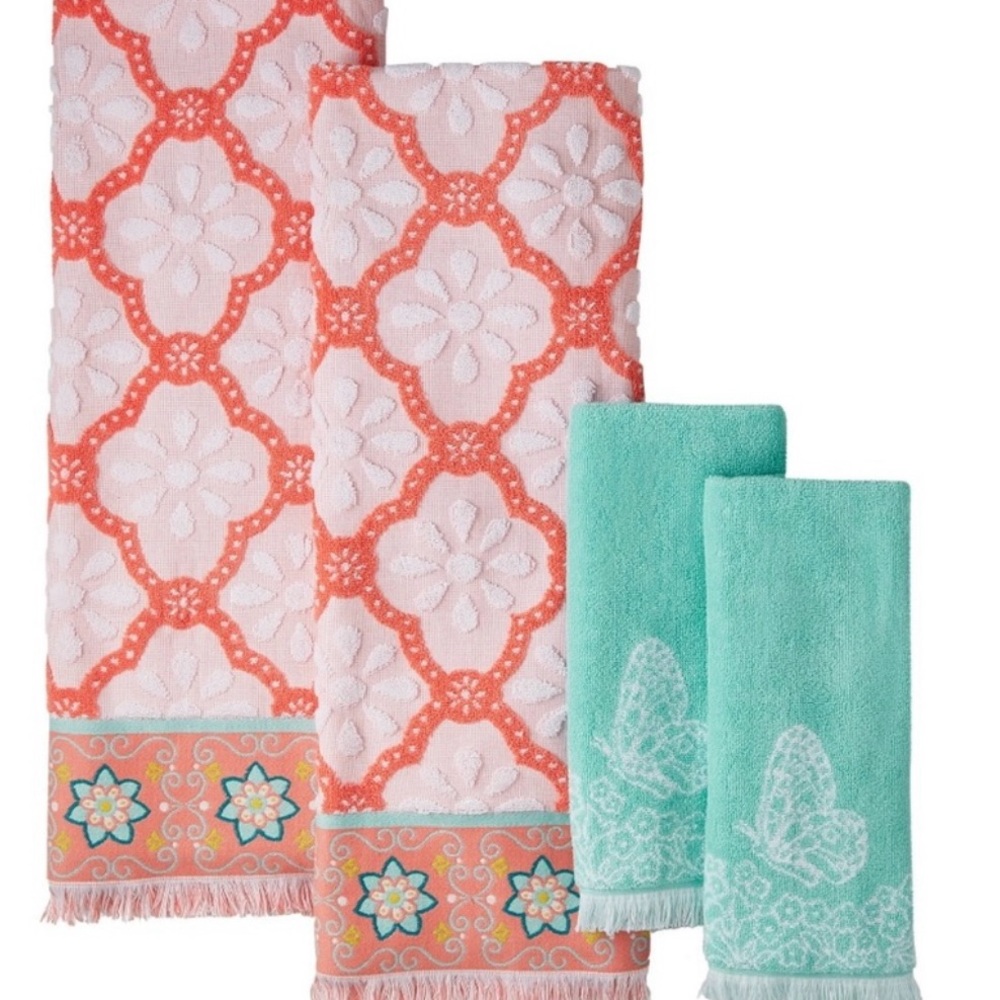 The Pioneer Woman 4 Piece Cotton Bath Towel Set, Coral Bell Orange